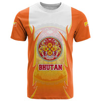 Bhutan Mandala Emblem T Shirt with Monastic Orange and Spiritual Harmony