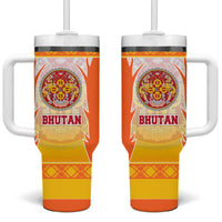 Bhutan Mandala Emblem Tumbler With Handle with Monastic Orange and Spiritual Harmony