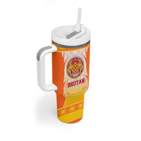 Bhutan Mandala Emblem Tumbler With Handle with Monastic Orange and Spiritual Harmony