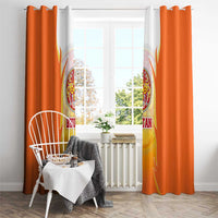 Bhutan Mandala Emblem Window Curtain with Monastic Orange and Spiritual Harmony