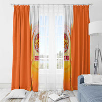 Bhutan Mandala Emblem Window Curtain with Monastic Orange and Spiritual Harmony