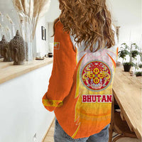 Bhutan Mandala Emblem Women Casual Shirt with Monastic Orange and Spiritual Harmony