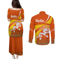 Bhutan Heritage Couples Matching Puletasi and Long Sleeve Button Shirt with Paro Monastery and Druk Dragon