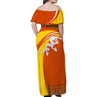 Bhutan Heritage Family Matching Off Shoulder Maxi Dress and Hawaiian Shirt with Paro Monastery and Druk Dragon
