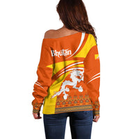 Bhutan Heritage Off Shoulder Sweater with Paro Monastery and Druk Dragon
