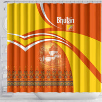 Bhutan Heritage Shower Curtain with Paro Monastery and Druk Dragon