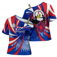 Paraguay Flag Day Cross Shoulder Shirt Patriotic Sunburst Traditional Ñandutí Lace