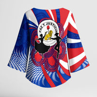 Paraguay Flag Day Kimono Sleeve Blouse Patriotic Sunburst Traditional Ñandutí Lace