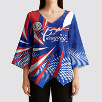 Paraguay Flag Day Kimono Sleeve Blouse Patriotic Sunburst Traditional Ñandutí Lace