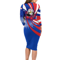 Paraguay Flag Day Long Sleeve Bodycon Dress Patriotic Sunburst Traditional Ñandutí Lace