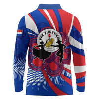 Paraguay Flag Day Long Sleeve Polo Shirt Patriotic Sunburst Traditional Ñandutí Lace
