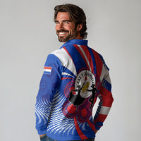 Paraguay Flag Day Long Sleeve Polo Shirt Patriotic Sunburst Traditional Ñandutí Lace