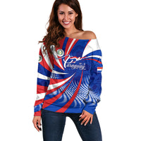 Paraguay Flag Day Off Shoulder Sweater Patriotic Sunburst Traditional Ñandutí Lace