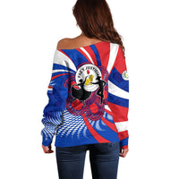 Paraguay Flag Day Off Shoulder Sweater Patriotic Sunburst Traditional Ñandutí Lace