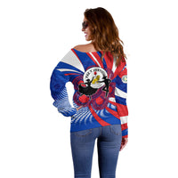 Paraguay Flag Day Off Shoulder Sweater Patriotic Sunburst Traditional Ñandutí Lace