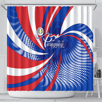 Paraguay Flag Day Shower Curtain Patriotic Sunburst Traditional Ñandutí Lace