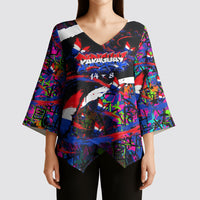 Paraguay Flag Day Kimono Sleeve Blouse Colorful Graffiti Map Butterflies