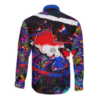 Paraguay Flag Day Long Sleeve Button Shirt Colorful Graffiti Map Butterflies
