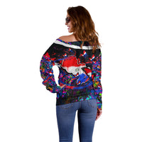 Paraguay Flag Day Off Shoulder Sweater Colorful Graffiti Map Butterflies