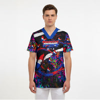 Paraguay Flag Day Scrub Top Colorful Graffiti Map Butterflies