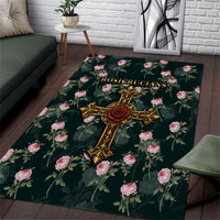 Rosicrucian Order Rose Cross Area Rug Gothic Baroque Crucifix Vintage Floral