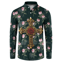Rosicrucian Order Rose Cross Button Sweatshirt Gothic Baroque Crucifix Vintage Floral