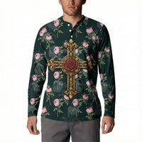 Rosicrucian Order Rose Cross Button Sweatshirt Gothic Baroque Crucifix Vintage Floral