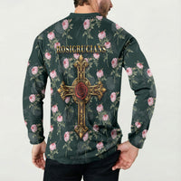 Rosicrucian Order Rose Cross Button Sweatshirt Gothic Baroque Crucifix Vintage Floral