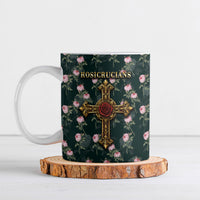 Rosicrucian Order Rose Cross Ceramic Mug Gothic Baroque Crucifix Vintage Floral
