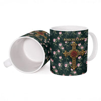 Rosicrucian Order Rose Cross Ceramic Mug Gothic Baroque Crucifix Vintage Floral
