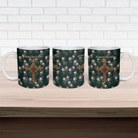 Rosicrucian Order Rose Cross Ceramic Mug Gothic Baroque Crucifix Vintage Floral