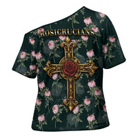 Rosicrucian Order Rose Cross Cross Shoulder Shirt Gothic Baroque Crucifix Vintage Floral
