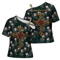 Rosicrucian Order Rose Cross Cross Shoulder Shirt Gothic Baroque Crucifix Vintage Floral