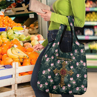 Rosicrucian Order Rose Cross Grocery Bag Gothic Baroque Crucifix Vintage Floral