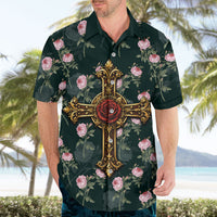Rosicrucian Order Rose Cross Hawaiian Shirt Gothic Baroque Crucifix Vintage Floral
