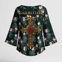 Rosicrucian Order Rose Cross Kimono Sleeve Blouse Gothic Baroque Crucifix Vintage Floral