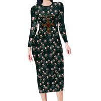 Rosicrucian Order Rose Cross Long Sleeve Bodycon Dress Gothic Baroque Crucifix Vintage Floral