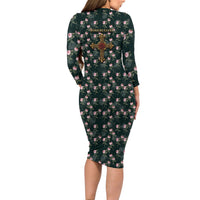 Rosicrucian Order Rose Cross Long Sleeve Bodycon Dress Gothic Baroque Crucifix Vintage Floral