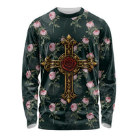 Rosicrucian Order Rose Cross Long Sleeve Shirt Gothic Baroque Crucifix Vintage Floral