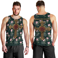 Rosicrucian Order Rose Cross Men Tank Top Gothic Baroque Crucifix Vintage Floral