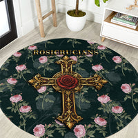 Rosicrucian Order Rose Cross Round Carpet Gothic Baroque Crucifix Vintage Floral