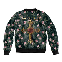 Rosicrucian Order Rose Cross Sleeve Zip Bomber Jacket Gothic Baroque Crucifix Vintage Floral