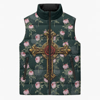 Rosicrucian Order Rose Cross Sleeveless Puffer Jacket Gothic Baroque Crucifix Vintage Floral