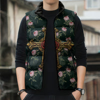 Rosicrucian Order Rose Cross Sleeveless Puffer Jacket Gothic Baroque Crucifix Vintage Floral