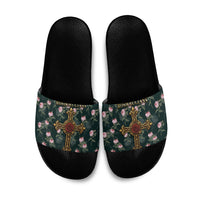 Rosicrucian Order Rose Cross Slide Sandals Gothic Baroque Crucifix Vintage Floral