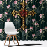 Rosicrucian Order Rose Cross Window Curtain Gothic Baroque Crucifix Vintage Floral