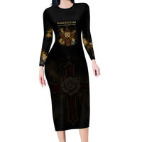 Personalized Rosicrucians Long Sleeve Bodycon Dress Sapiens Dominabitur Astris Rose Cross