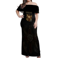 Personalized Rosicrucians Off Shoulder Maxi Dress Sapiens Dominabitur Astris Rose Cross