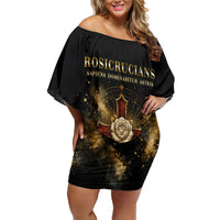 Personalized Rosicrucians Off Shoulder Short Dress Sapiens Dominabitur Astris Rose Cross