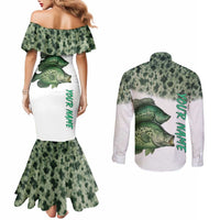Crappie Tournament Fishing Customize Name Couples Matching Mermaid Dress and Long Sleeve Button Shirt Camo Fade and Custom Name Design - Wonder Print Shop